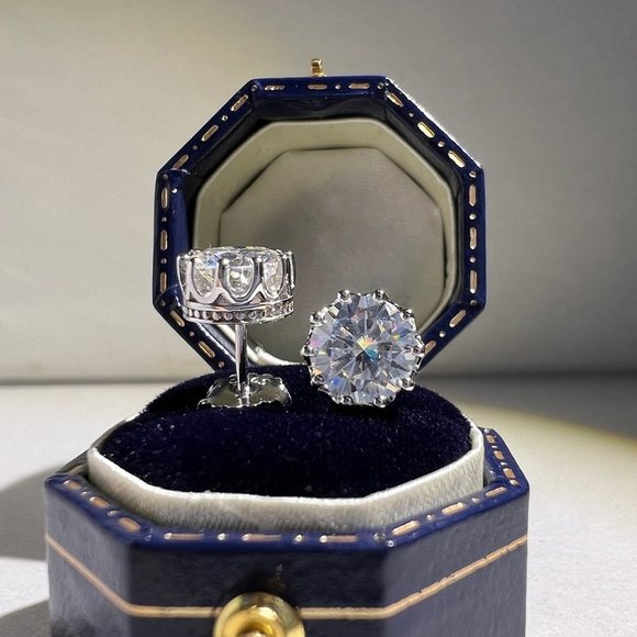 Certified 2ct. t.w. Moissanite Diamond Crown Stud Earrings NEW - Picture 5 of 13